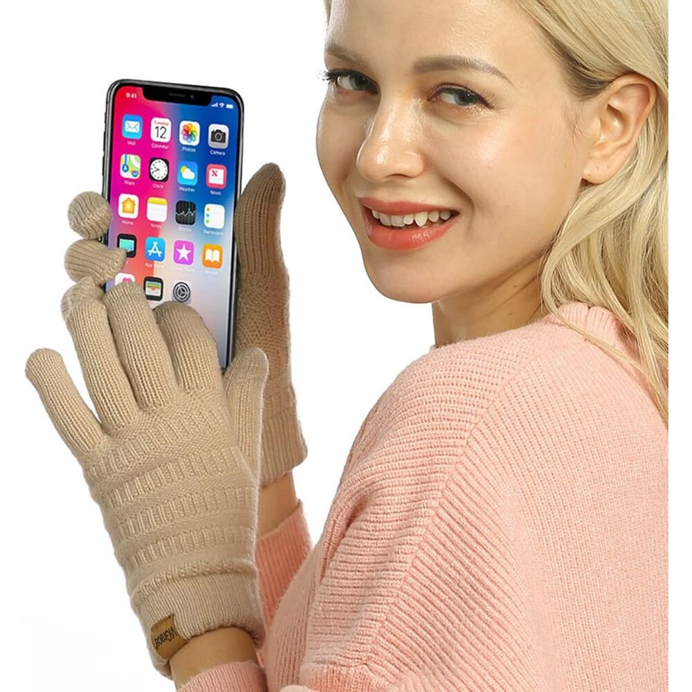 Womens Winter Touchscreen Gloves Cable Knit Warm Lined 3 Fingers Dual-layer Touc - Picture 2 of 6